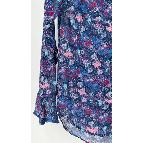 Kut From The Kloth Floral Print Bell Sleeve Sheer Blouse Size S - Picture 3 of 9